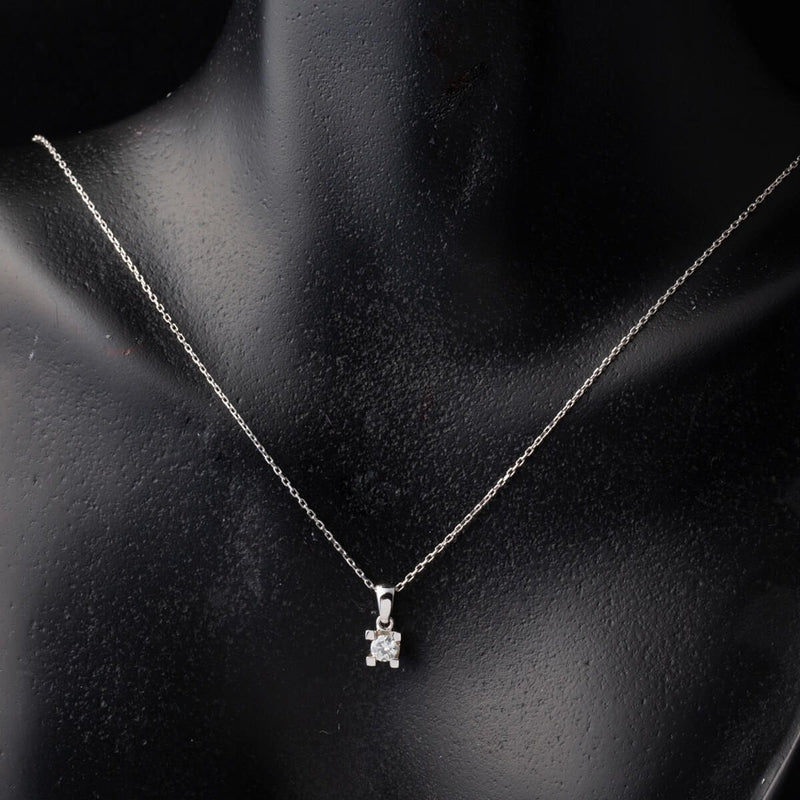 14K White Gold 0.16 Ct Solitaire Diamond Necklace