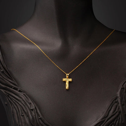 22K Yellow Gold Initial T 3 Dimensional Necklace