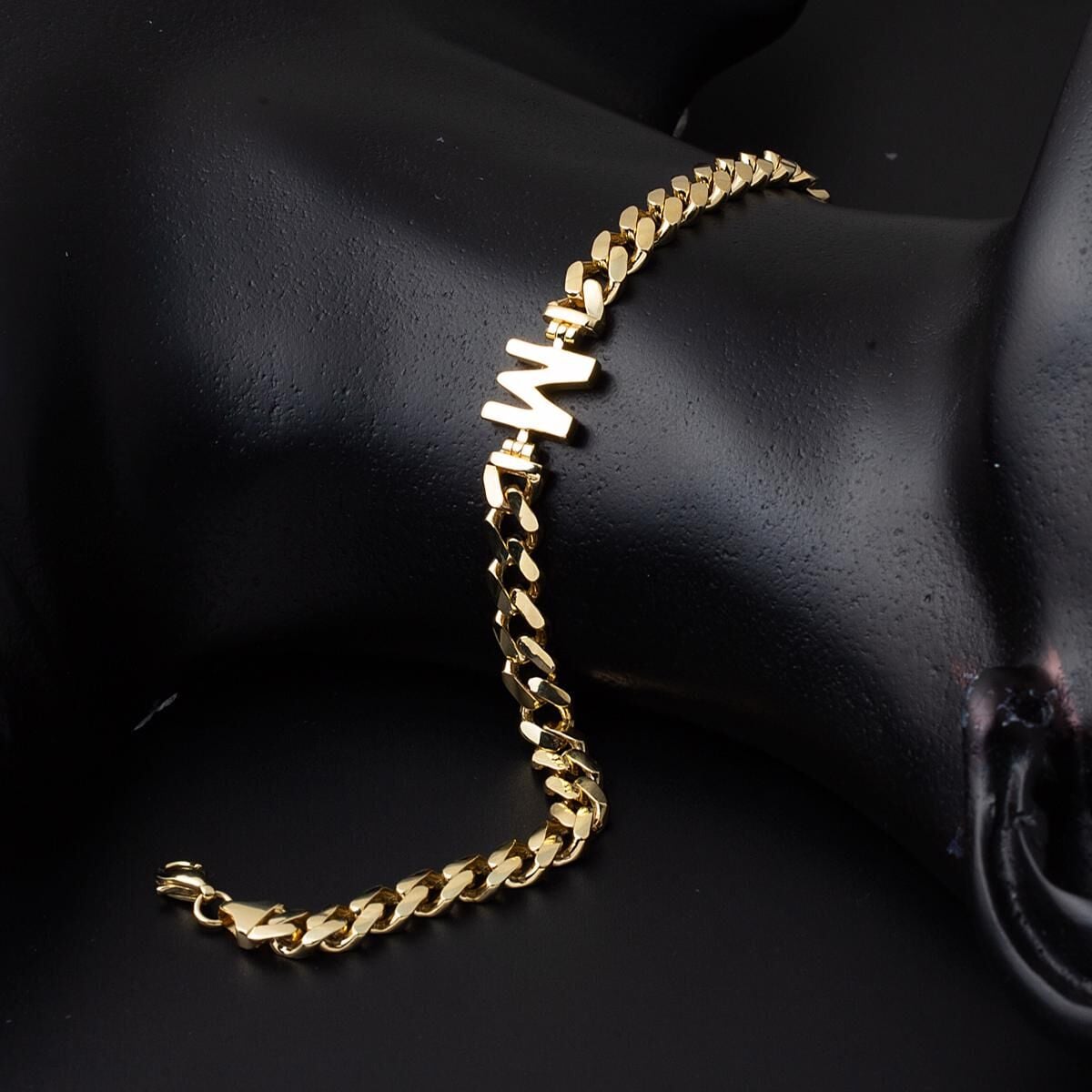14K Yellow Gold Personalized M Initial Bracelet