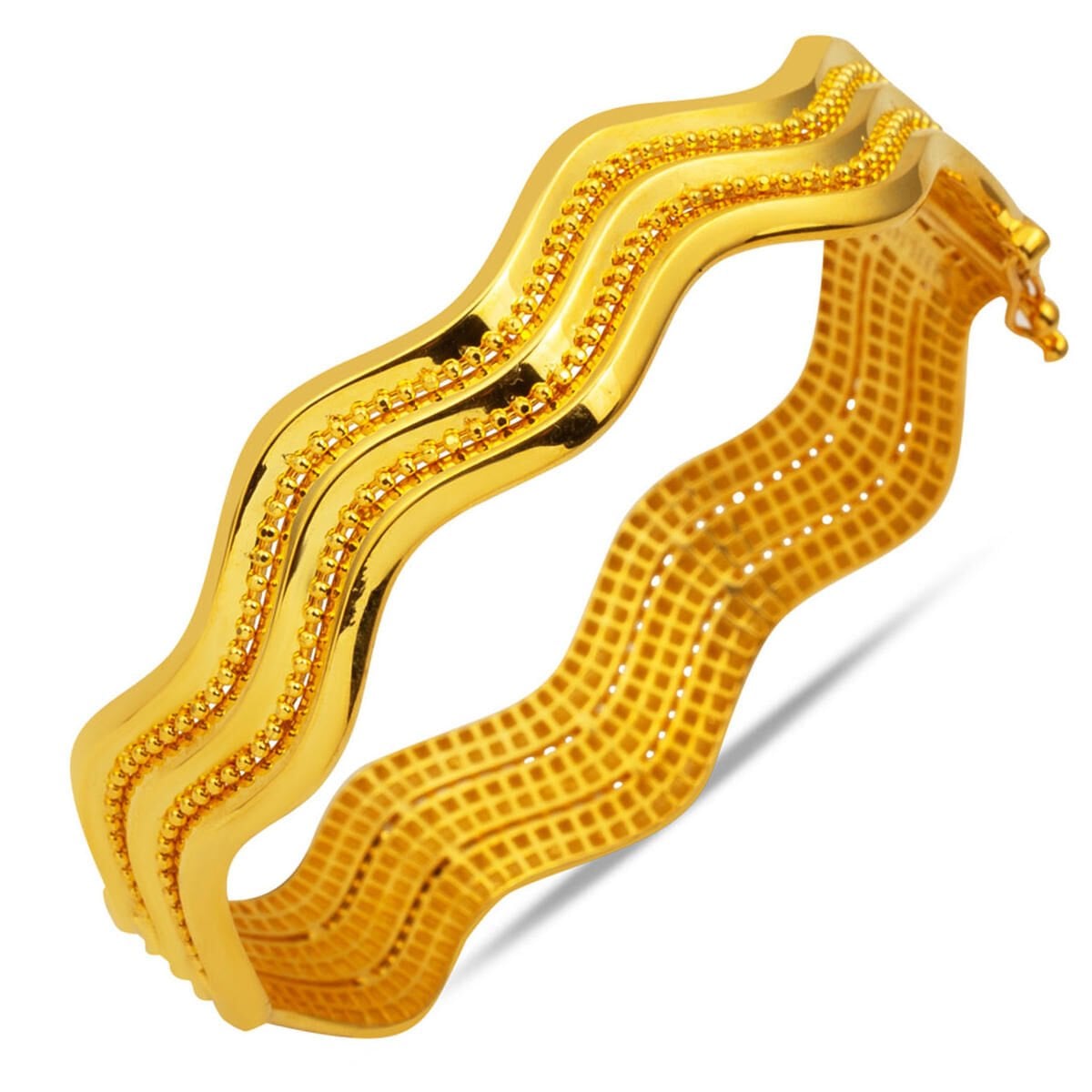 14K Yellow Gold Zigzag Ajda Hinged Cuff Bangle (15.75 g)