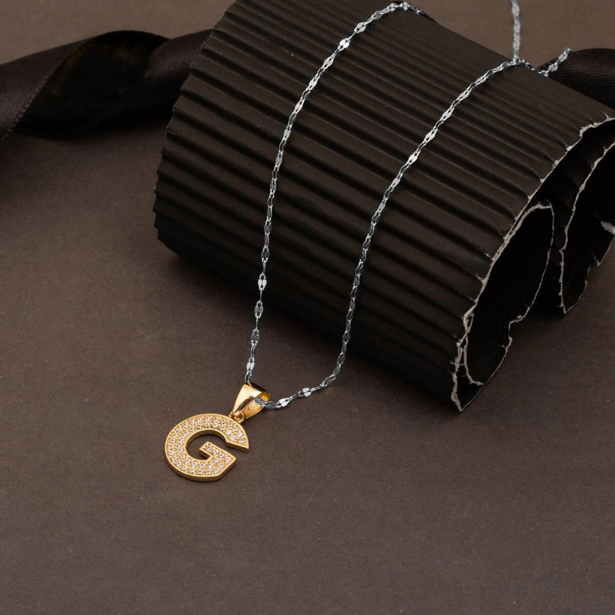 14K Yellow Gold G Initial Cubic Zirconia Pendant