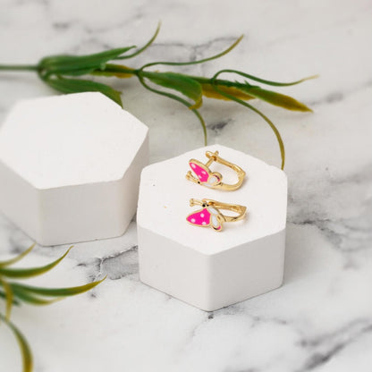 14K Yellow Gold Pink Butterfly Enamel Children's Earrings