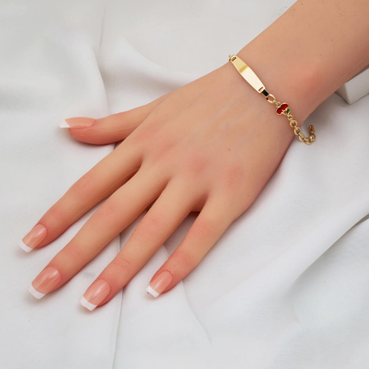 14K Yellow Gold Cherry Children's Enamel ID Bracelet