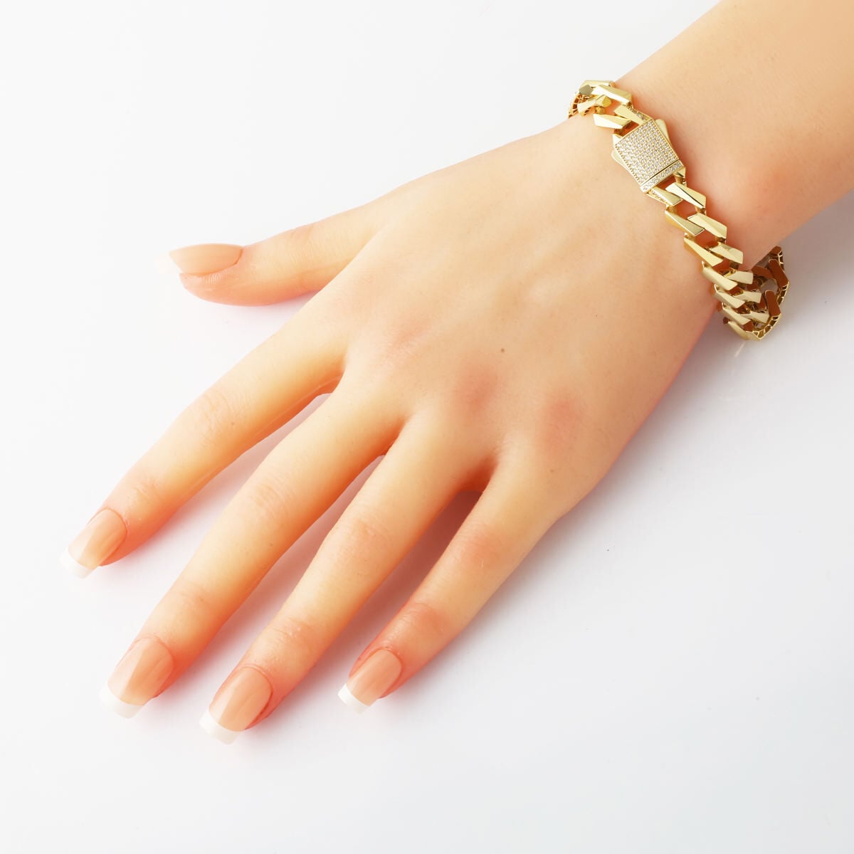 14K Yellow Gold Italian Curb Cubic Zirconia Bracelet