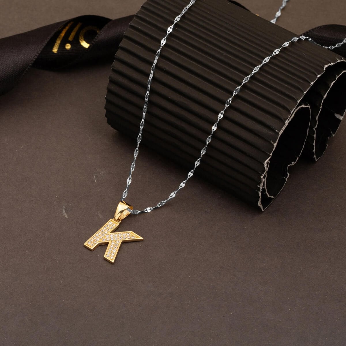 14K Yellow Gold K Initial Cubic Zirconia Pendant