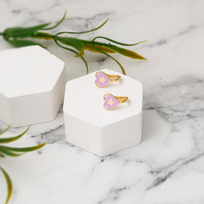 14K Yellow Gold Lilac Enamel Heart Children's Earrings