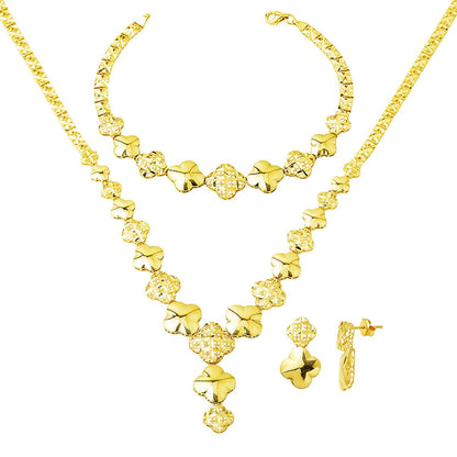 14K Yellow Gold Italian Clover Bridal Jewelry Set
