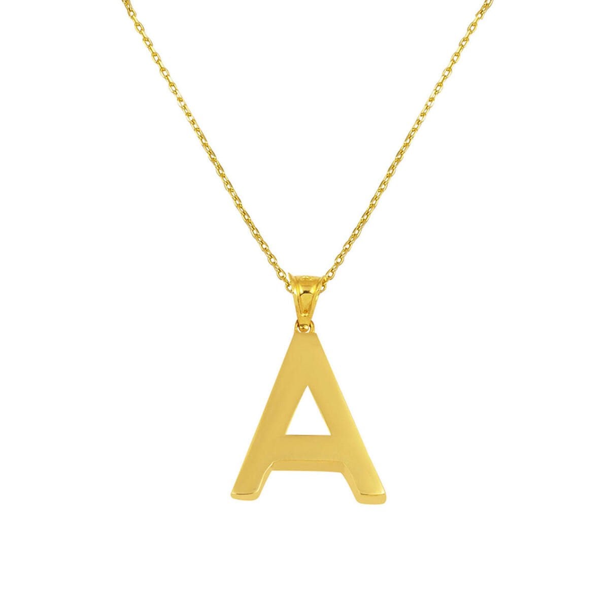 14K Yellow Gold Classic A Initial Necklace