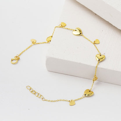 14K Yellow Gold Heart Charm Bracelet
