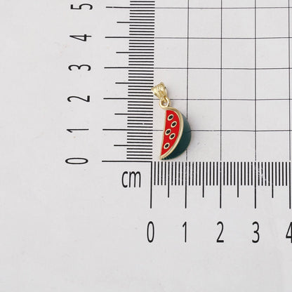 14K Yellow Gold Watermelon Slice Enamel Necklace