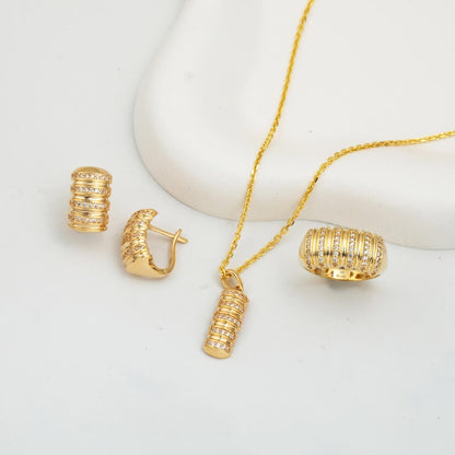 14K Yellow Gold Row Cubic Zirconia Jewelry Set
