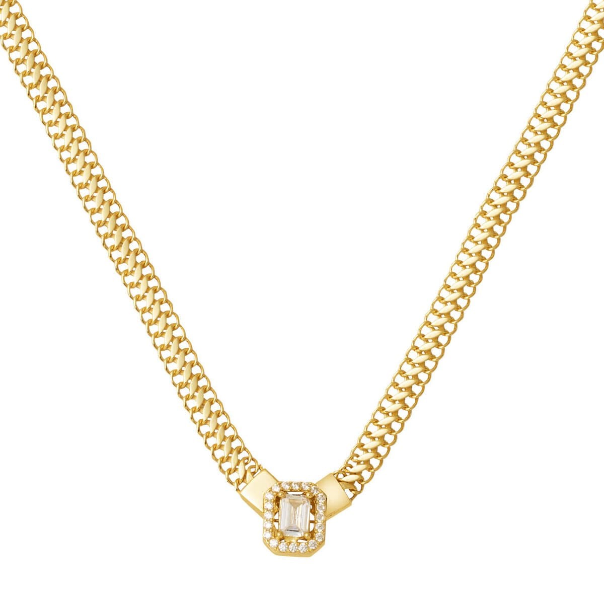 14K Yellow Gold Baguette Cubic Zirconia Modern Necklace