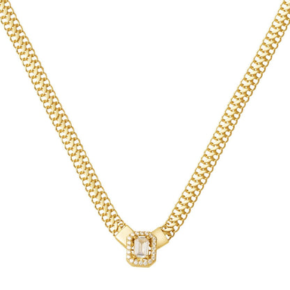 14K Yellow Gold Baguette Cubic Zirconia Modern Necklace