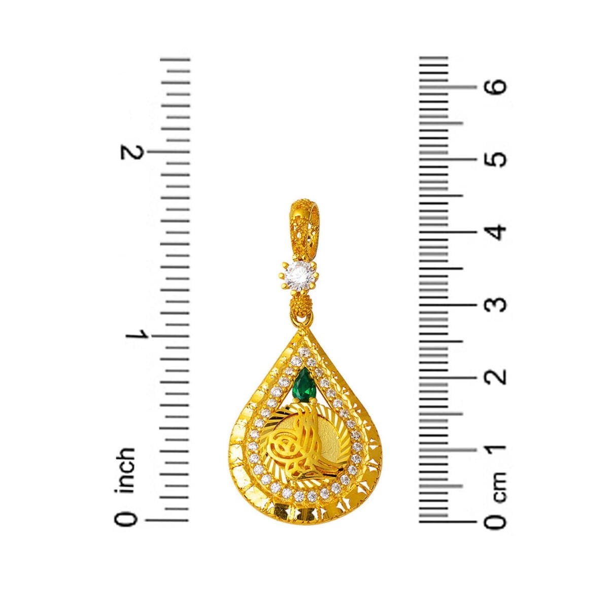 14K Yellow Gold Ottoman Tughra Cubic Zirconia Pendant (3.08 g)