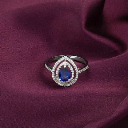 14K White Gold 1 Ct Sapphire 0.30 Ct Diamond Ring
