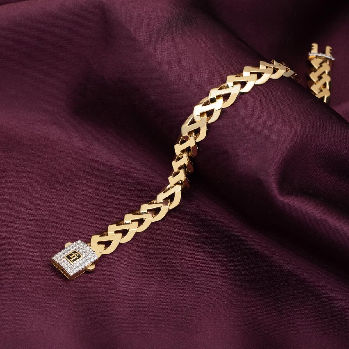 14K Yellow Gold Curb Braided Enamel Bracelet