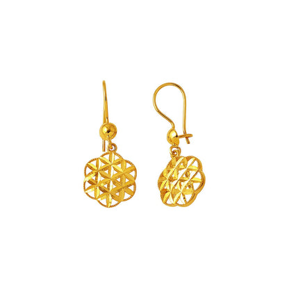 14K Yellow Gold Flower of Life Dangle Earrings