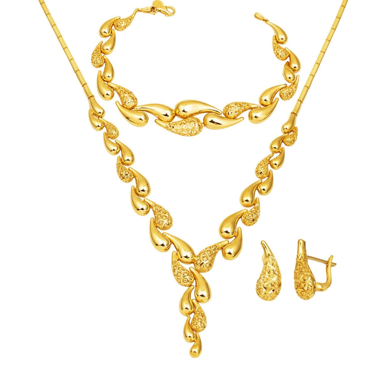 14K Yellow Gold Designer Inspired Drop Jewelry Set