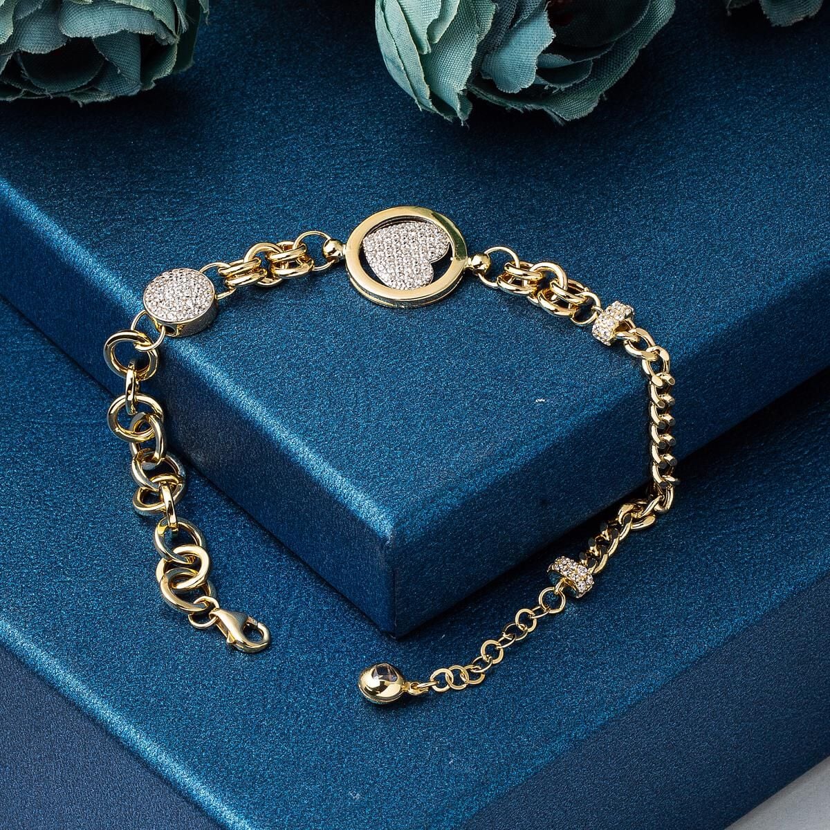 14K Yellow Gold Heart Hoop Cubic Zirconia Bracelet
