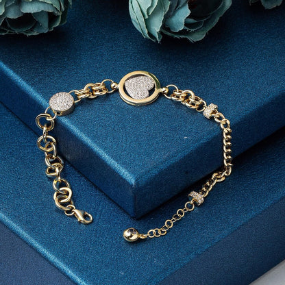 14K Yellow Gold Heart Hoop Cubic Zirconia Bracelet