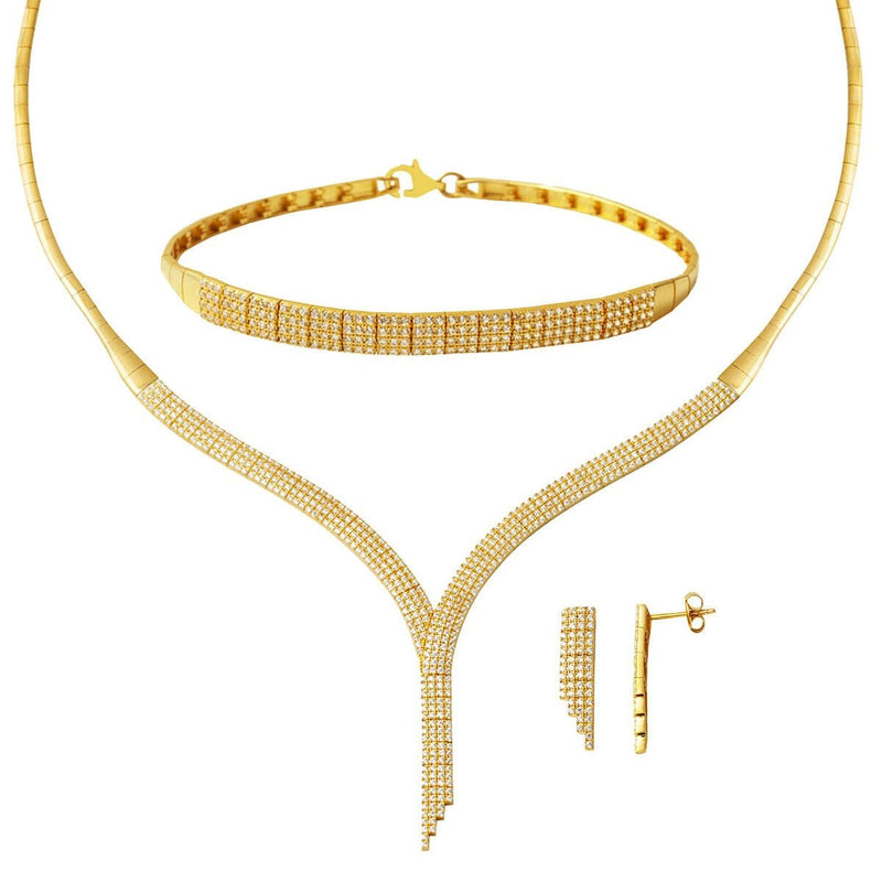 14K Yellow Gold 4 Row Tennis Design Cubic Zirconia Wedding Set
