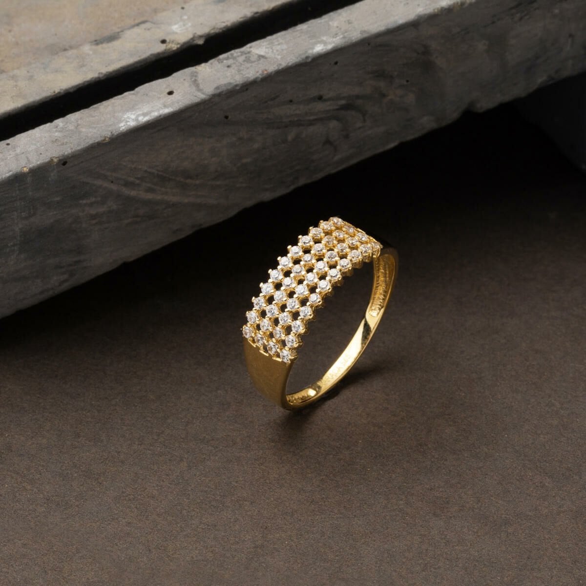 14K Yellow Gold 4 Row Cubic Zirconia Women's Ring