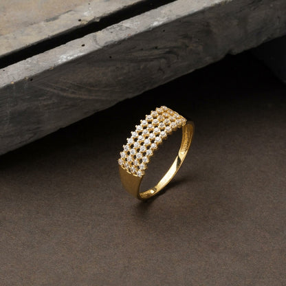 14K Yellow Gold 4 Row Cubic Zirconia Women's Ring