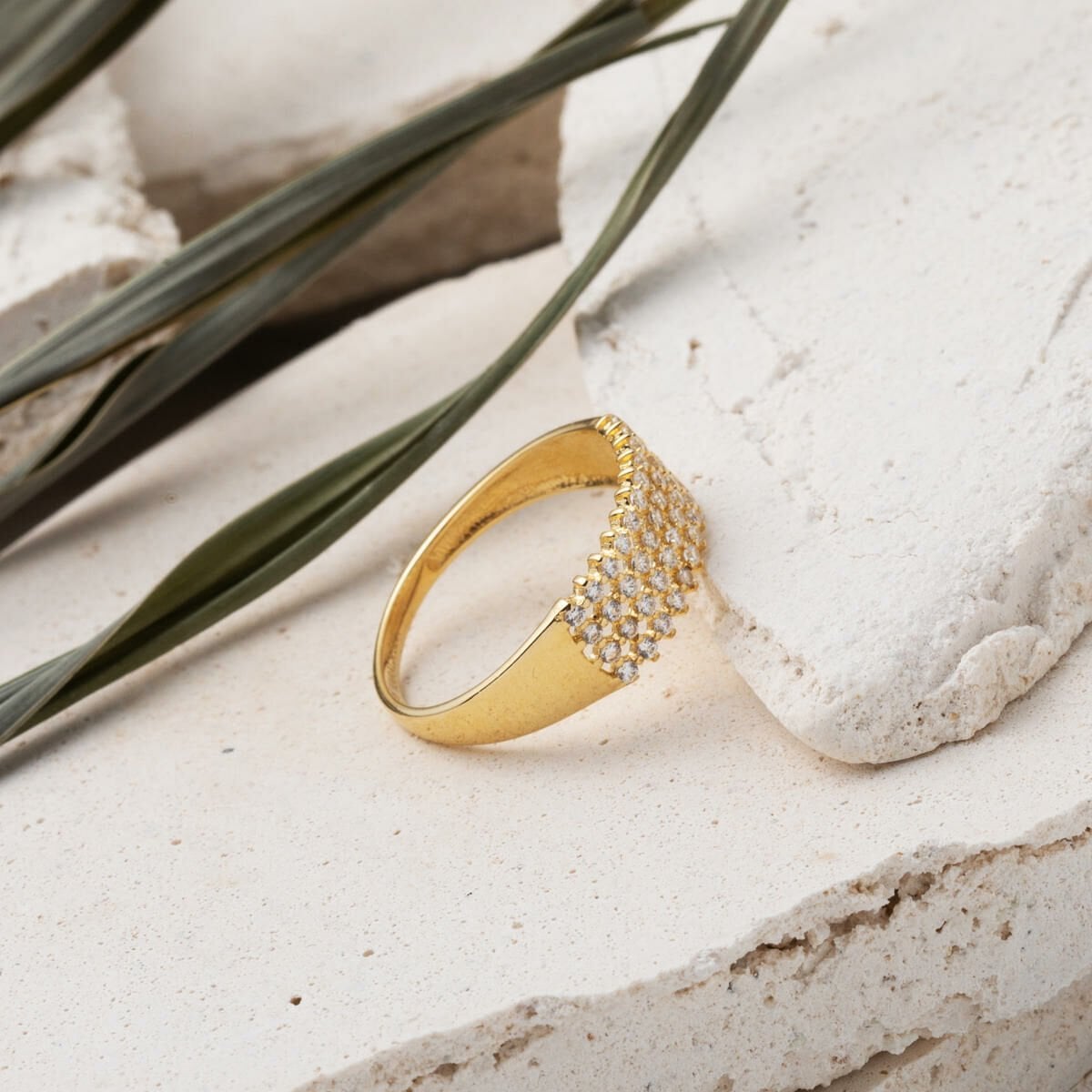 14K Yellow Gold 4 Row Cubic Zirconia Women's Ring