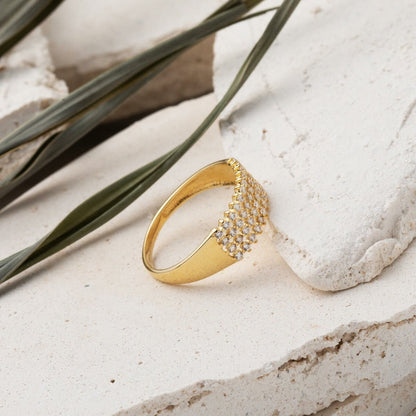14K Yellow Gold 4 Row Cubic Zirconia Women's Ring