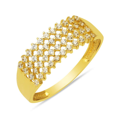 14K Yellow Gold 4 Row Cubic Zirconia Women's Ring