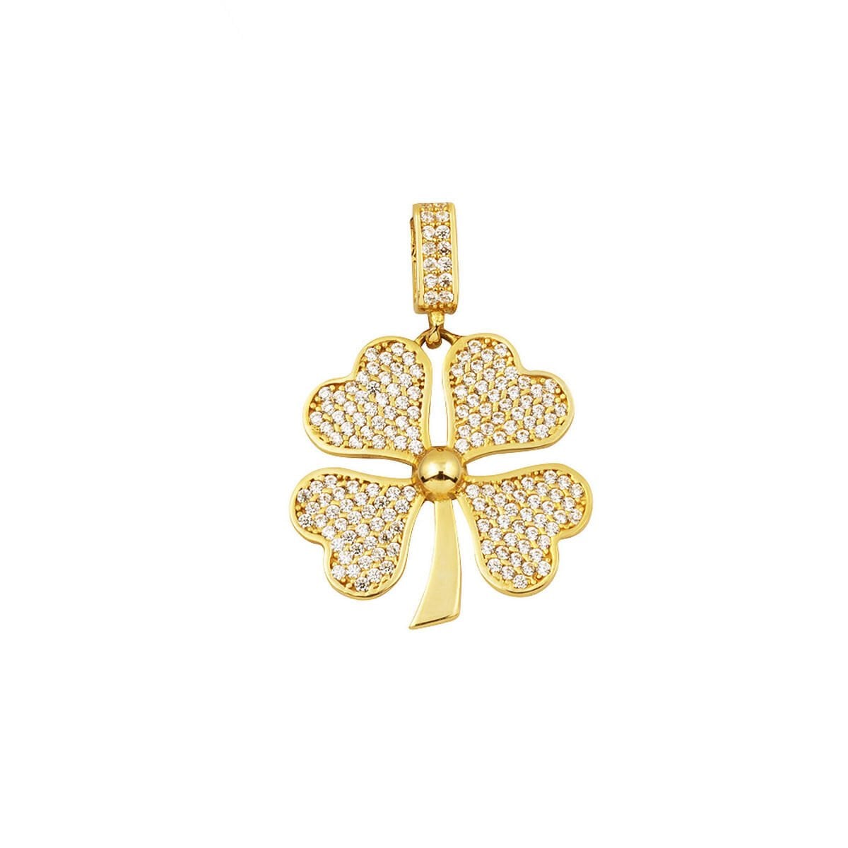 14K Yellow Gold Four Leaf Clover Cubic Zirconia Pendant (3.5 g)