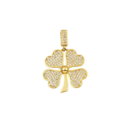 14K Yellow Gold Four Leaf Clover Cubic Zirconia Pendant (3.5 g)