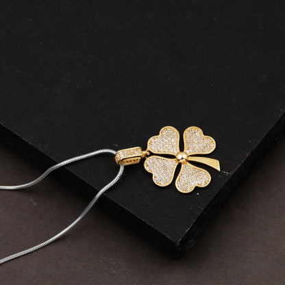 14K Yellow Gold Four Leaf Clover Cubic Zirconia Pendant (3.5 g)