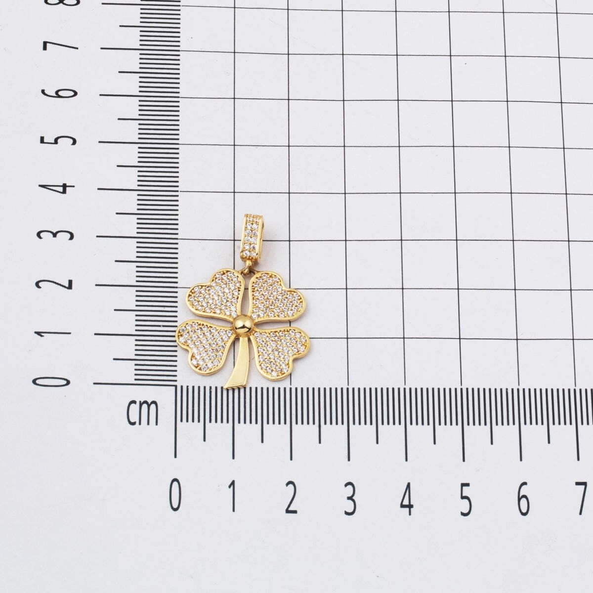 14K Yellow Gold Four Leaf Clover Cubic Zirconia Pendant (3.5 g)