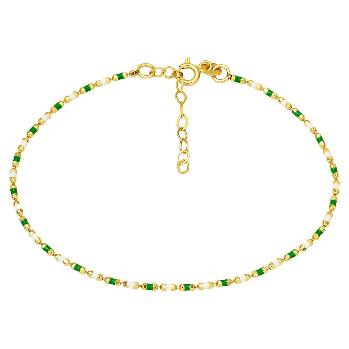 14K Yellow Gold Green Enamel Chain Bracelet