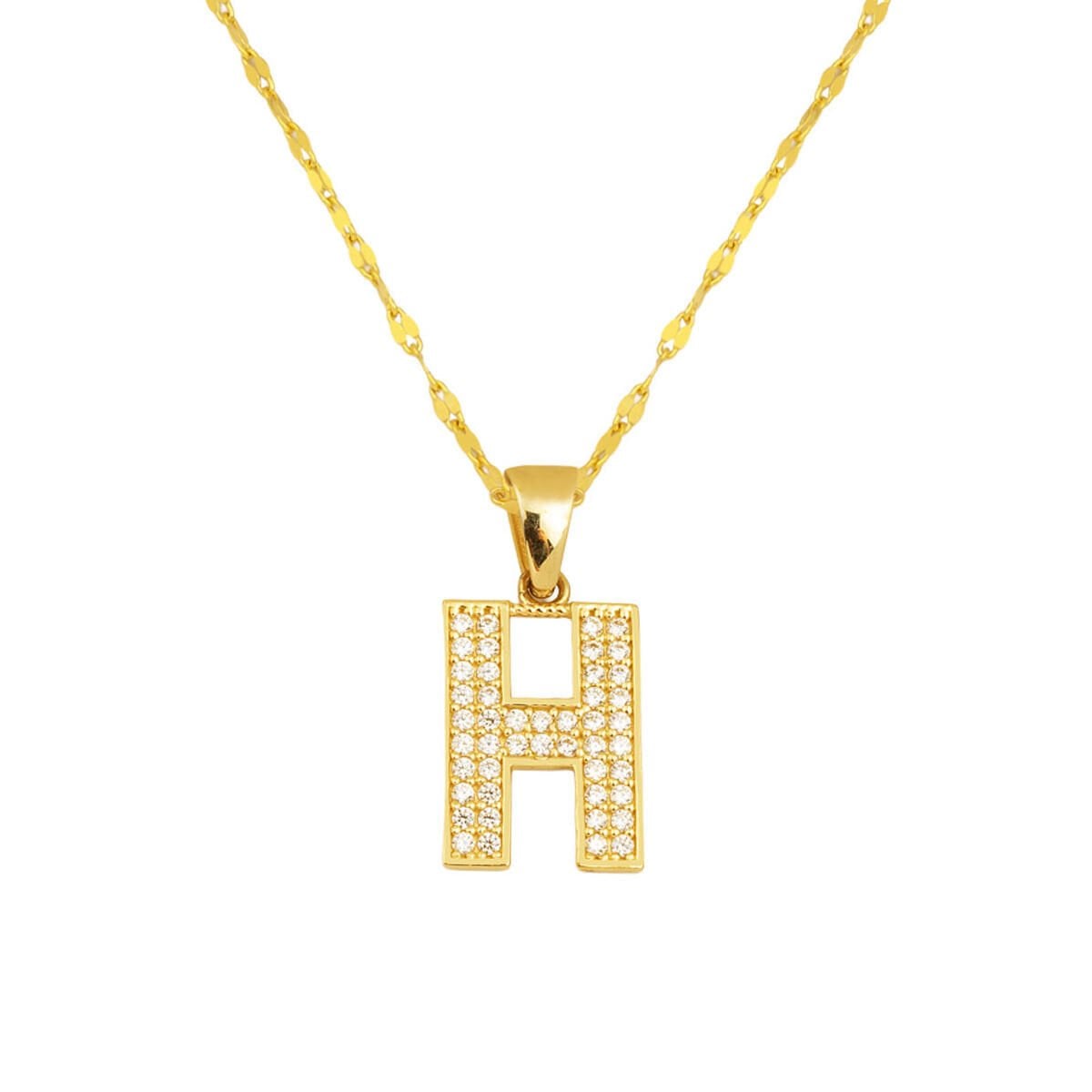 14K Yellow Gold Initial H Cubic Zirconia Necklace