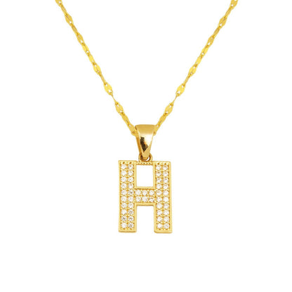 14K Yellow Gold Initial H Cubic Zirconia Necklace