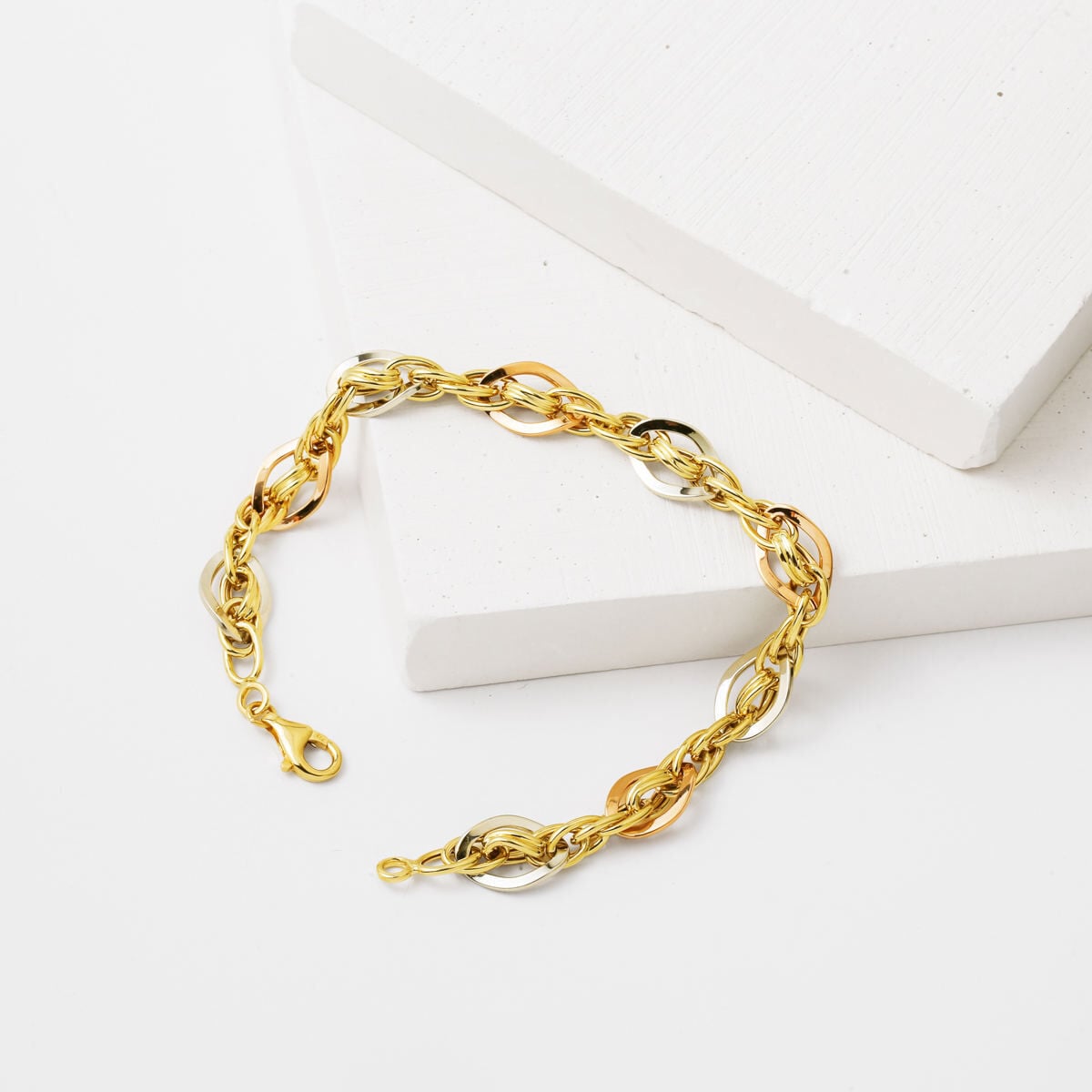14K Yellow Gold Tri-Color Hallow Bracelet (5.22 g)
