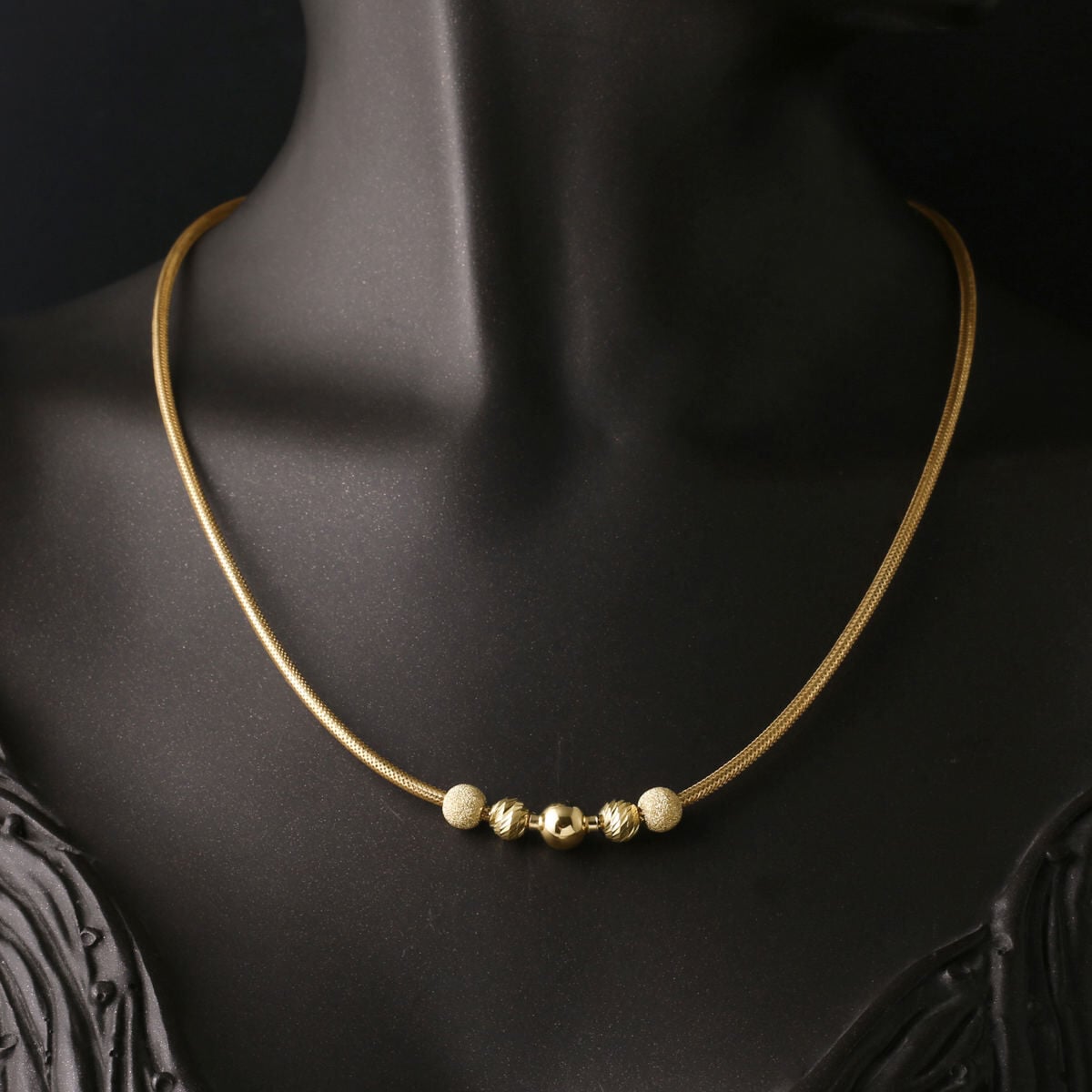 14K Yellow Gold Bead Italian Cylinder Necklace