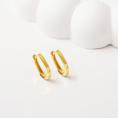 14K Yellow Gold Oval Minimalist Hoop Earrings