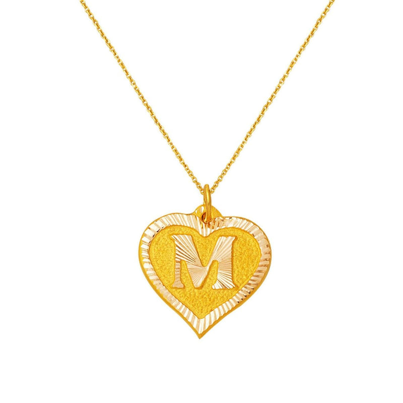 14K Yellow Gold Initial M Heart Necklace
