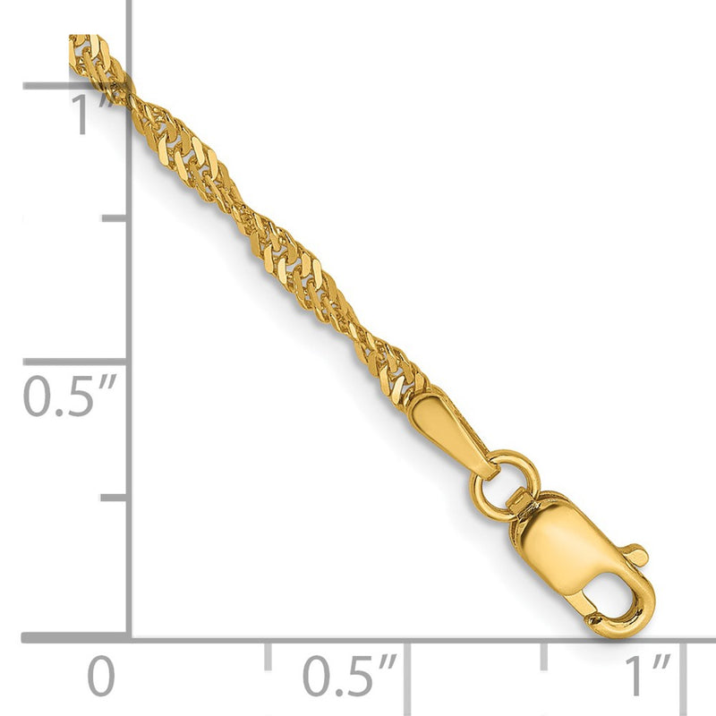 7 Inch 14K Yellow Gold 1.9mm Singapore Chain Bracelet