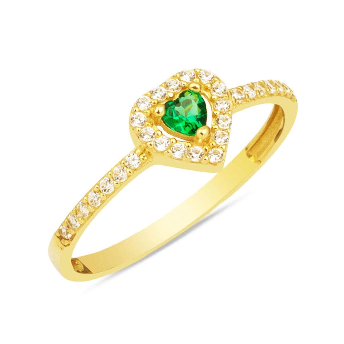 14K Yellow Gold Green Heart Cubic Zirconia Ring