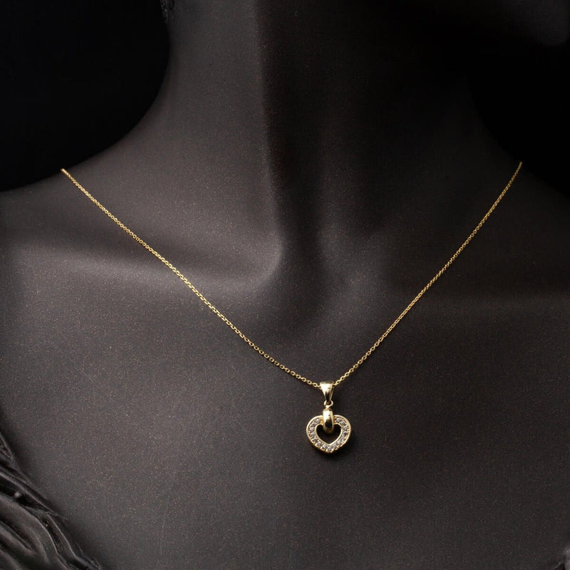 14K Yellow Gold Heart Cubic Zirconia Necklace