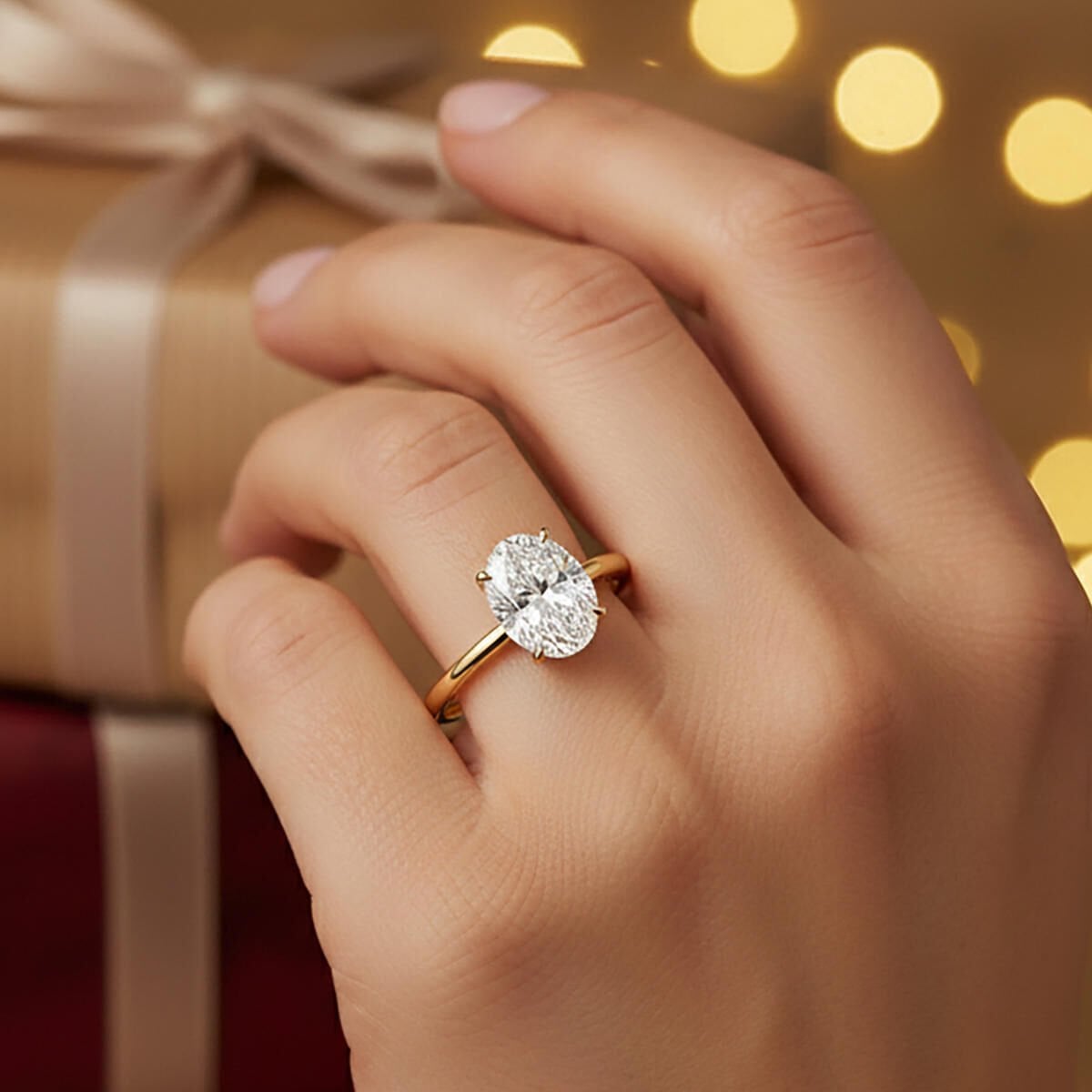 14K Yellow Gold Oval Solitaire 2 Ct Moissanite Ring
