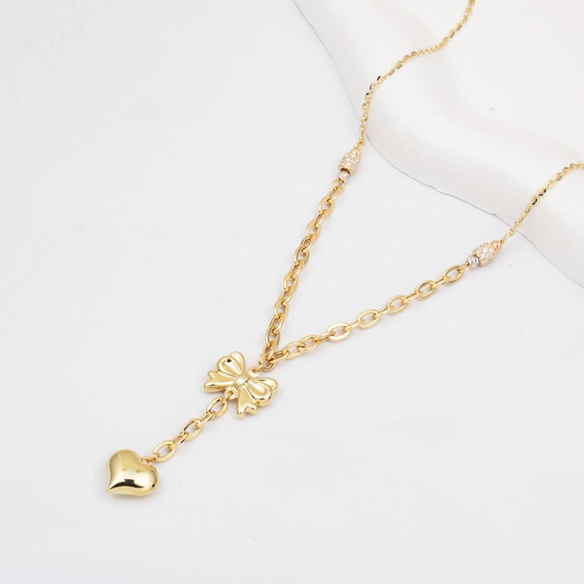 14K Yellow Gold Heart Dangle Designer Inspired Cubic Zirconia Necklace