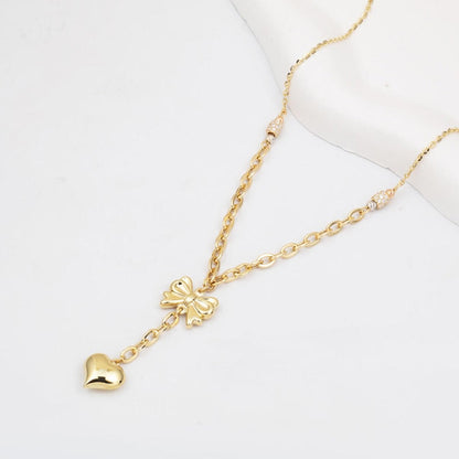 14K Yellow Gold Heart Dangle Designer Inspired Cubic Zirconia Necklace