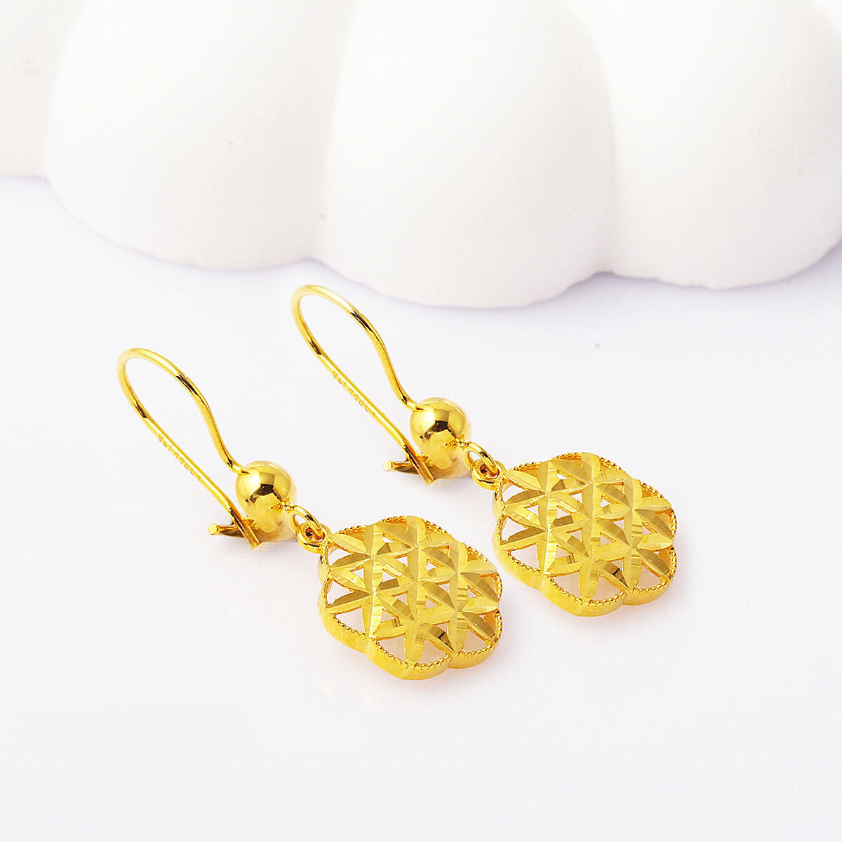 14K Yellow Gold Flower of Life Dangle Earrings