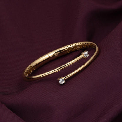 14K Yellow Gold Fashion Solitaire Cubic Zirconia Hinged Cuff Bangle