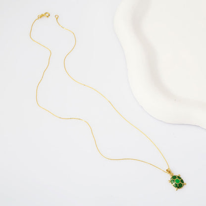 14K Yellow Gold Turtle Enamel Pendant